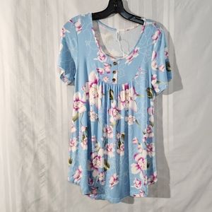 POPYYOUNG WOMEN'S MATERNITY  BLUE FLORAL PRINT SHORT SLEEVE SIZE SMALL